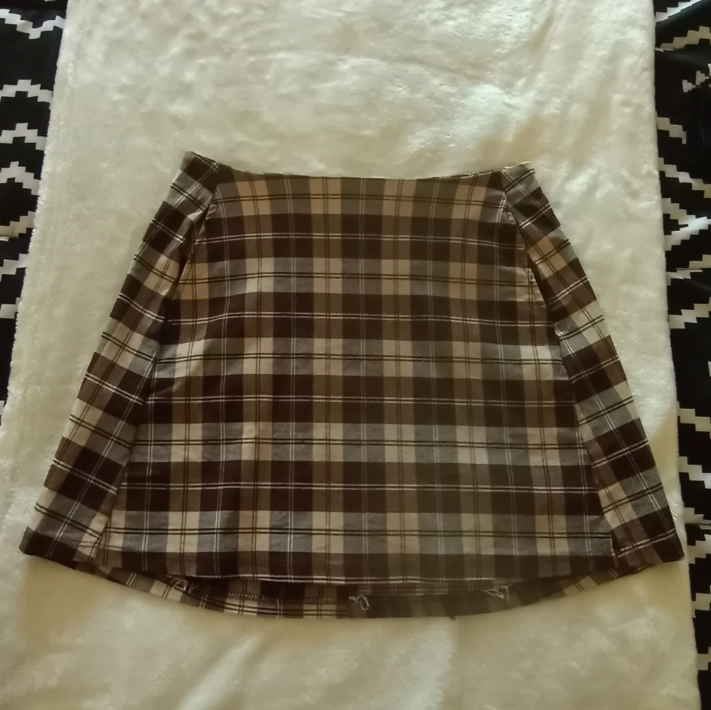 Brown preppy plaid miniskirt